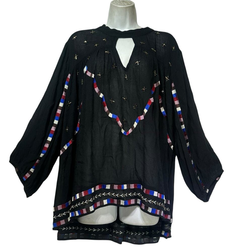 Anthropologie Chloe Oliver Marrakesh Embroidered Beaded Swing Blouse Top Size L